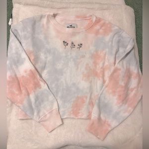 Hollister Cropped Crewneck Sweatshirt Cloud Berry Tie Dye